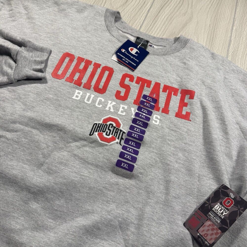 Ohio State Buckeyes Crewneck Sweatshirt Mens XXL Gray Spellout Logo Champion NEW